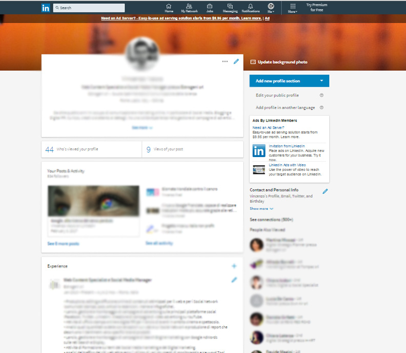 Pagina profilo Linkedin Pagina profilo Linkedin